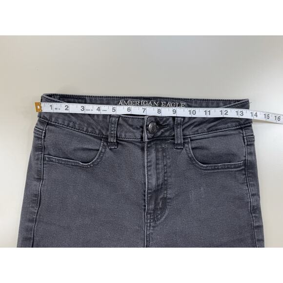 American Eagle Womens High Rise Jegging Jeans 6 Black Denim Stretch Grunge Goth - Picture 2 of 9